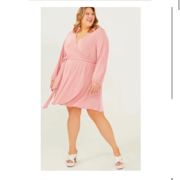 ARULA Dresses & Skirts - ARULA Pink Faux Wrap Dress